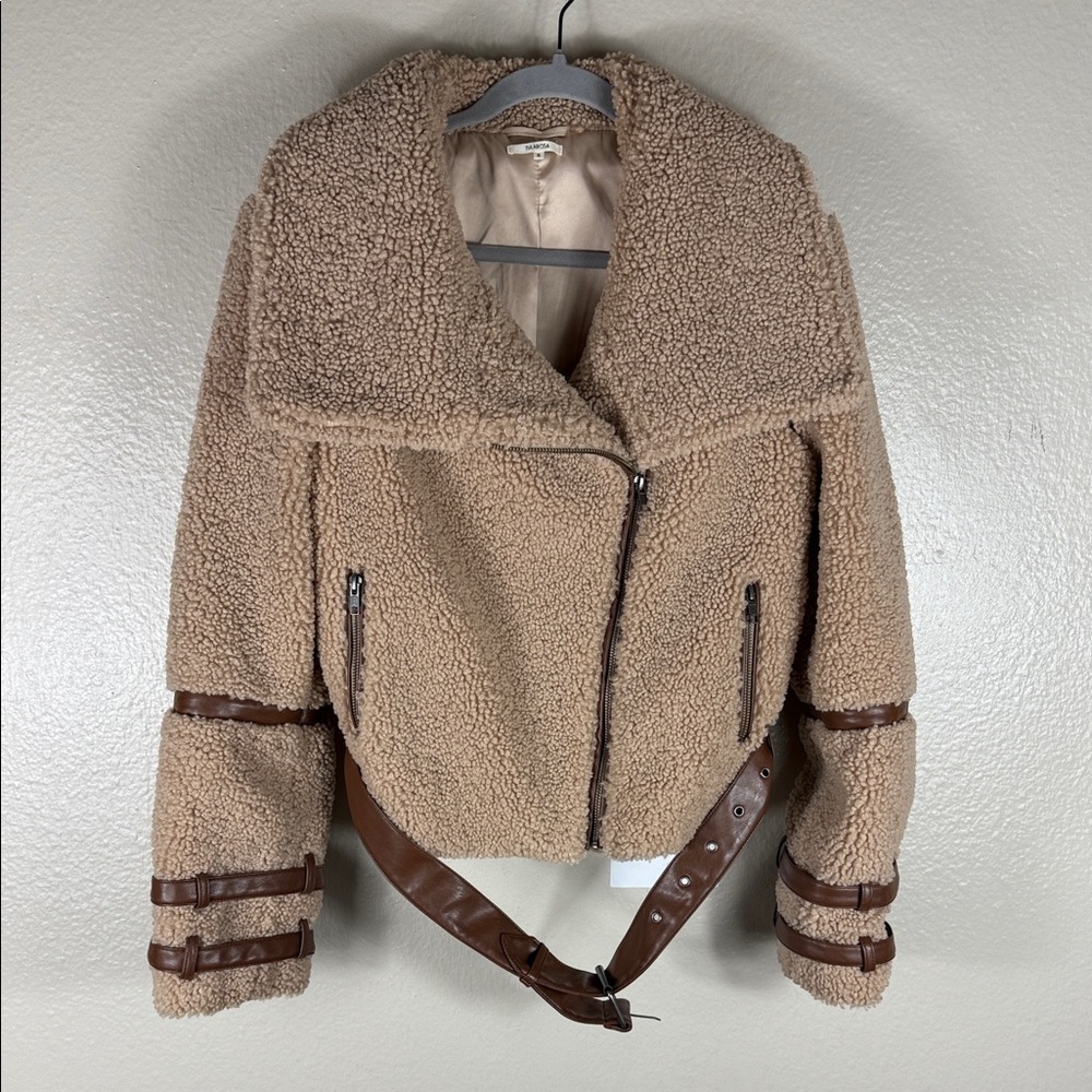 Tularosa Bailey Long Sleeve Full Zip Faux Fur Moto Jacket Beige - Picture 3 of 7